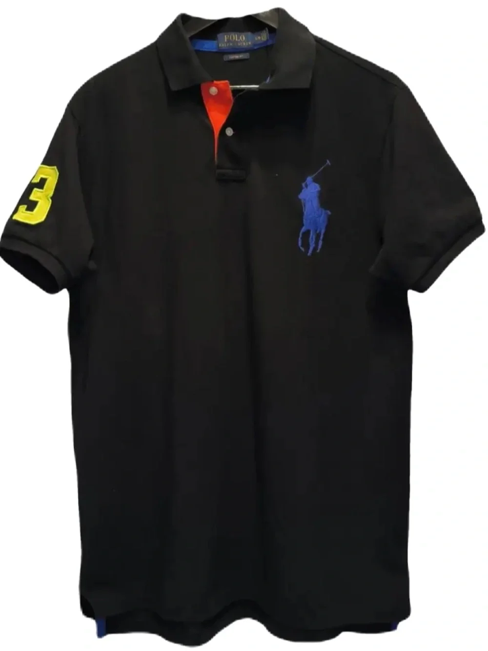 Ralph Lauren Polo Black Polo Shirt with Blue Logo & Yellow Sleeve 3